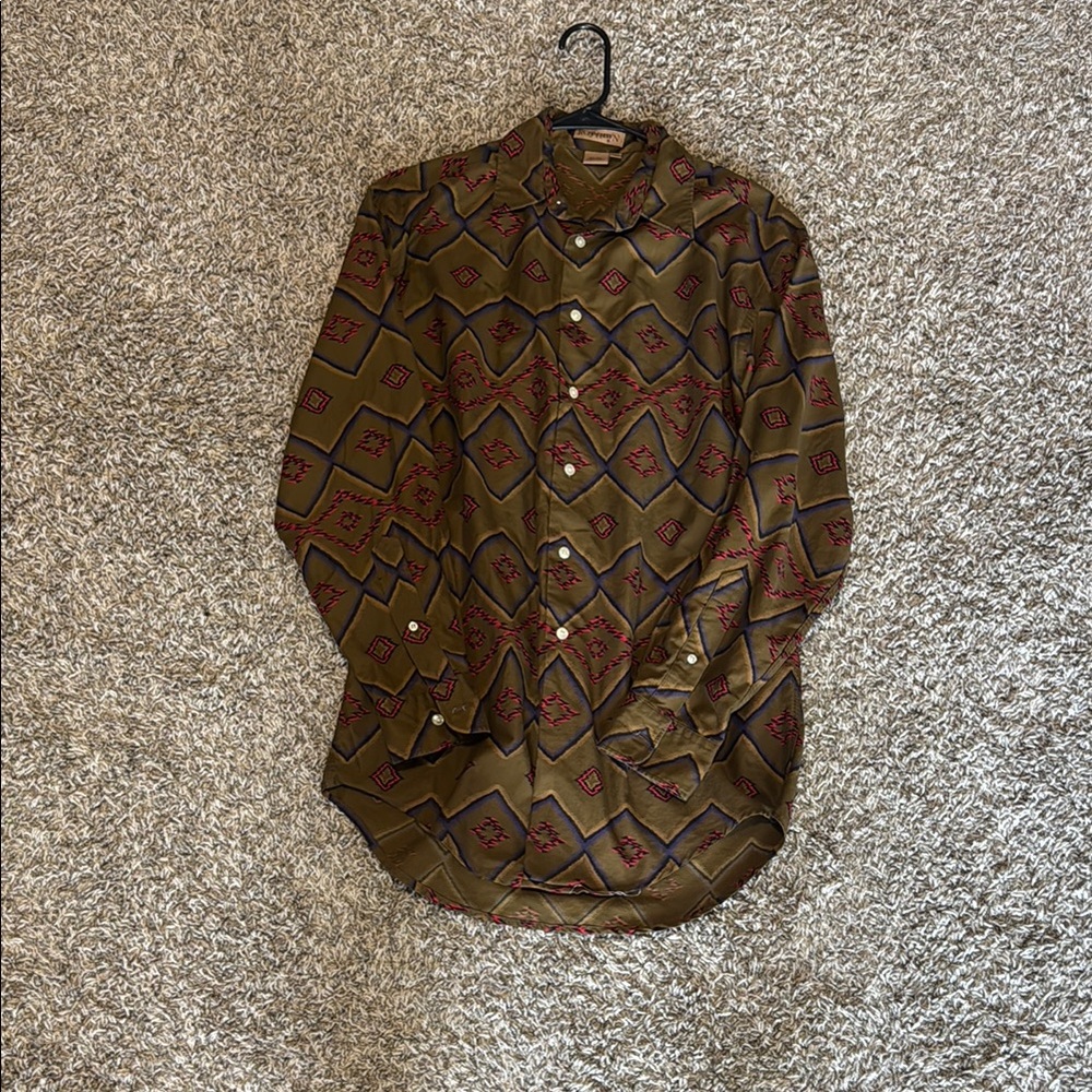 Ruff Hewn Brown and Red Casual Button Down Shirt